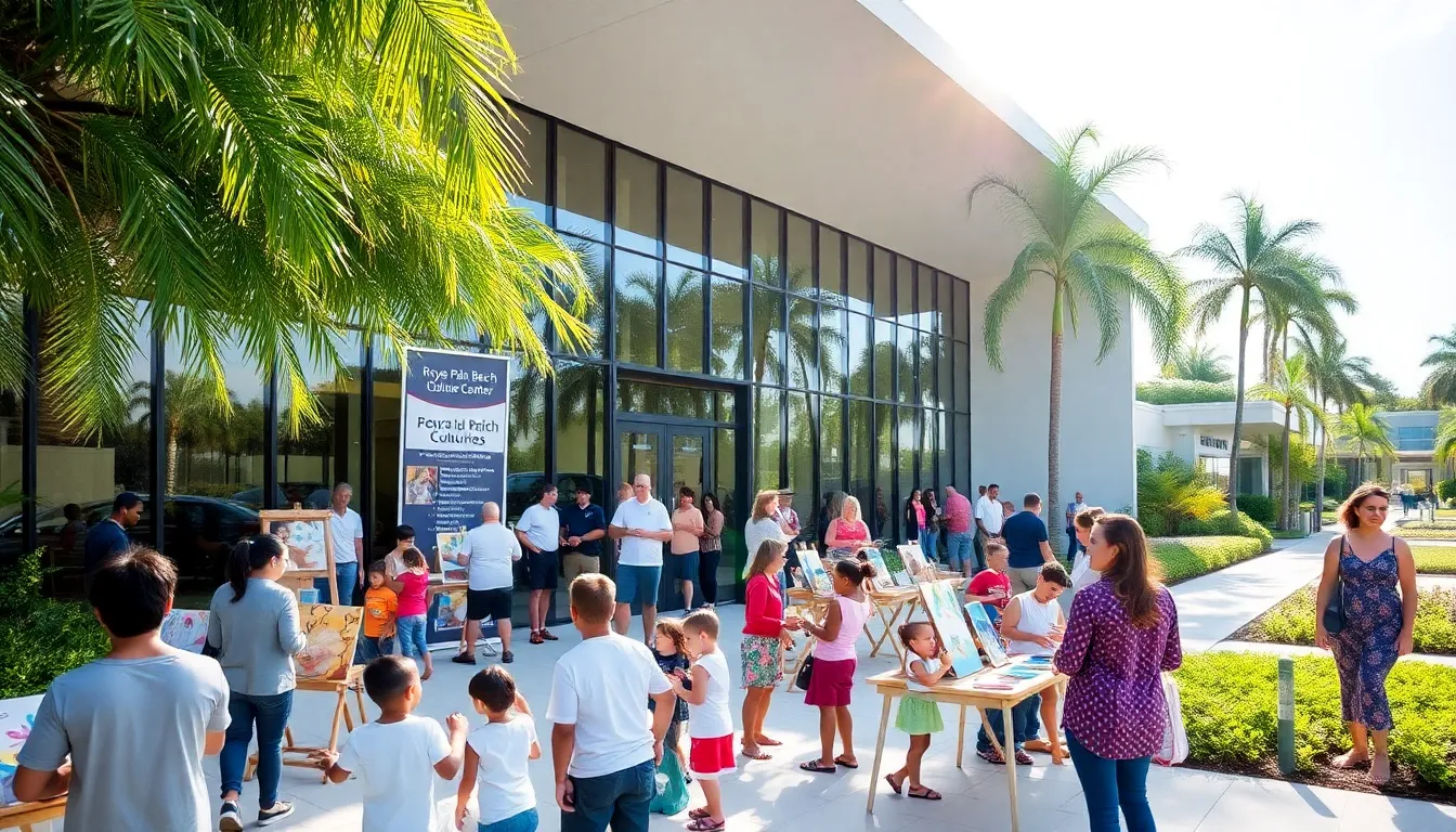 exterior view of Royal Palm Beach Cultural Center with community activities.