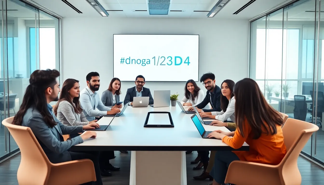 diverse team discussing a data identifier in a modern office.