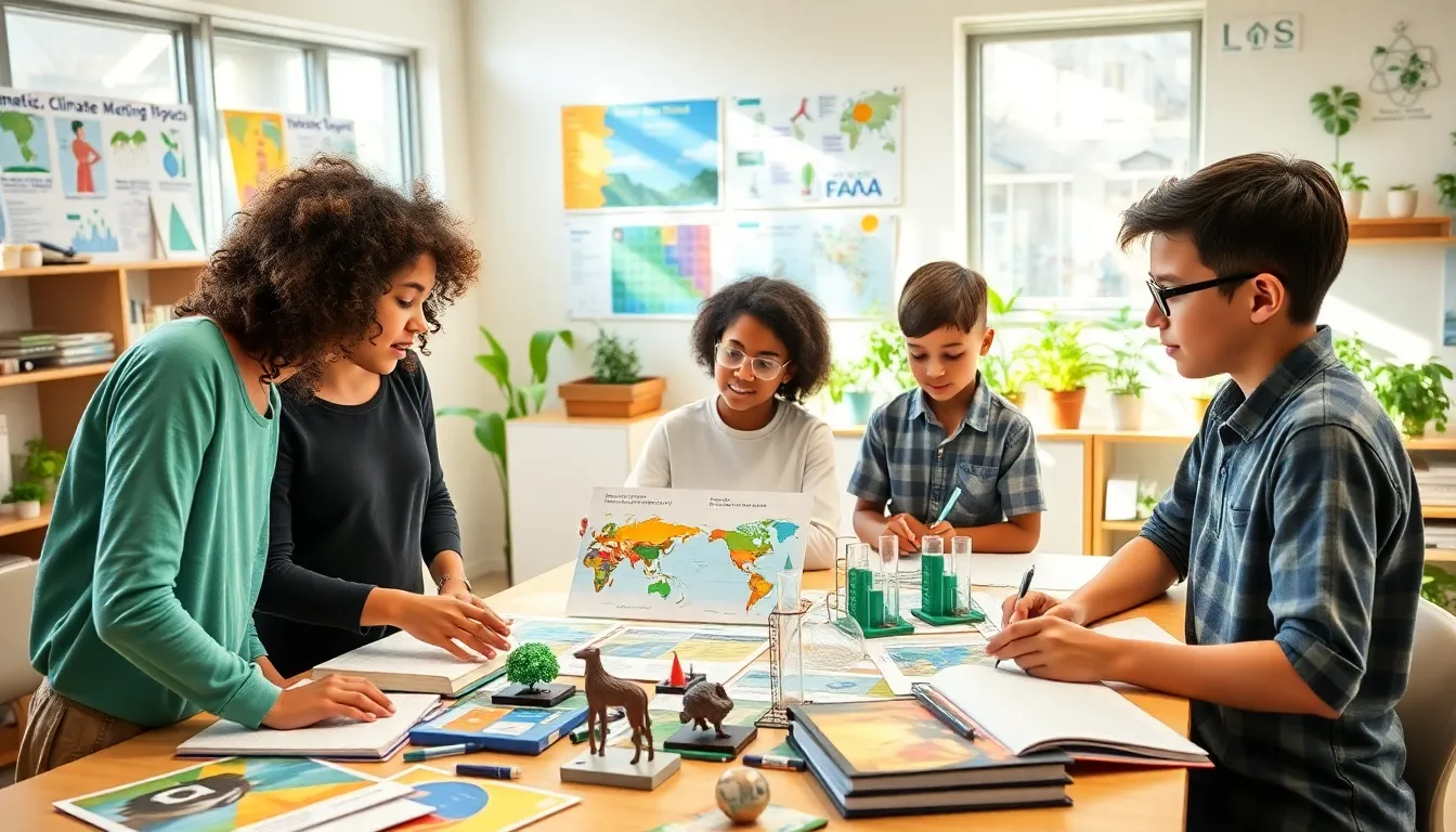 Students engaged in a collaborative science project in a classroom.
